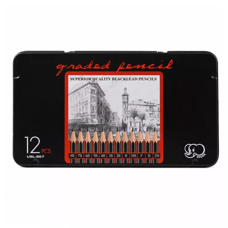 LEAN Set profesional de lápices de dibujo en caja metálica 12 uds.