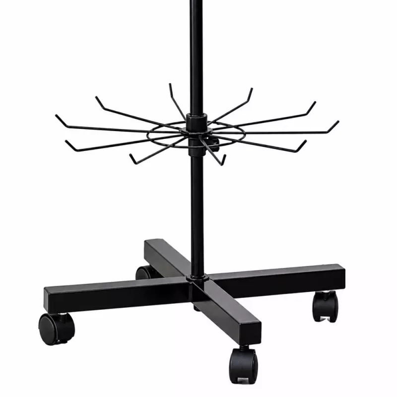 LEAN Expositor giratorio 5 niveles con ruedas negro 40x150cm, giro 360°, acero con recubrimiento en polvo