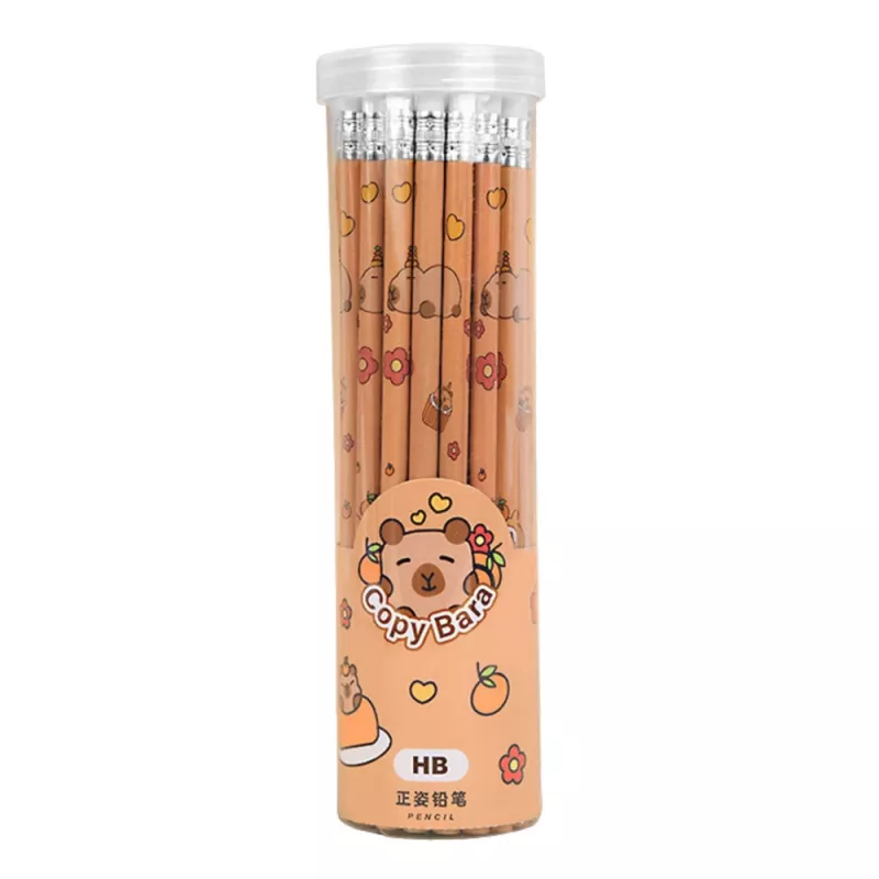 LEAN Set de 30 lápices de grafito HB y goma de borrar Capybara en un tubo