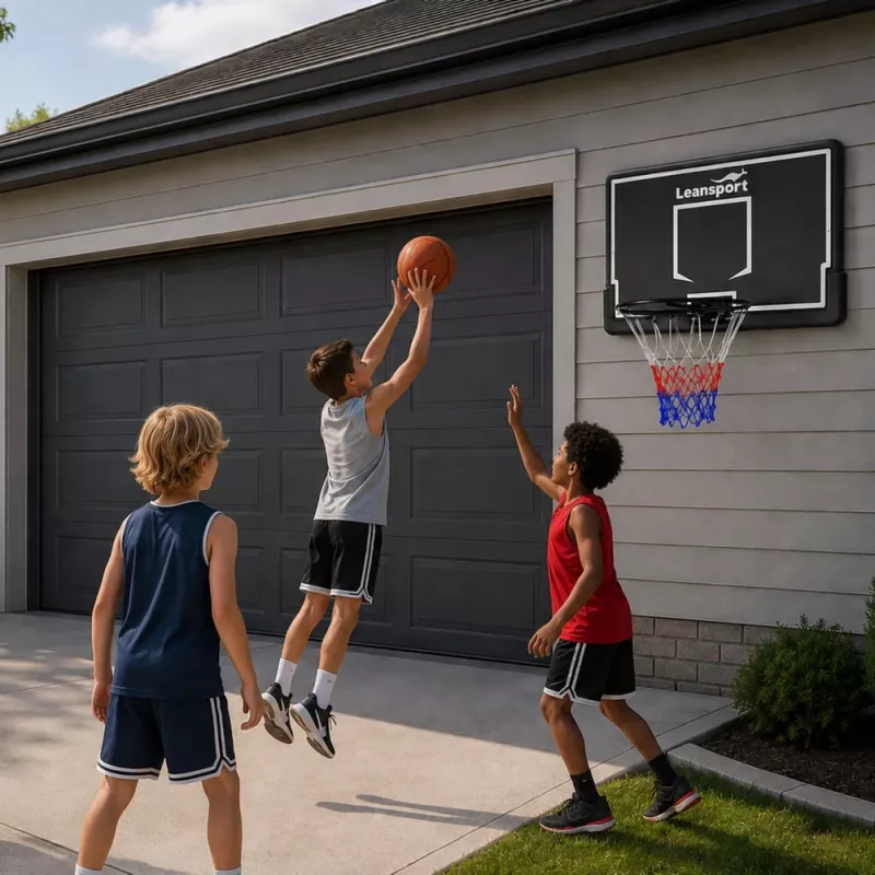 Canasta de baloncesto con tablero LEAN SPORT 30566 - tablero de policarbonato de 90 cm, montaje en pared, negro/rojo