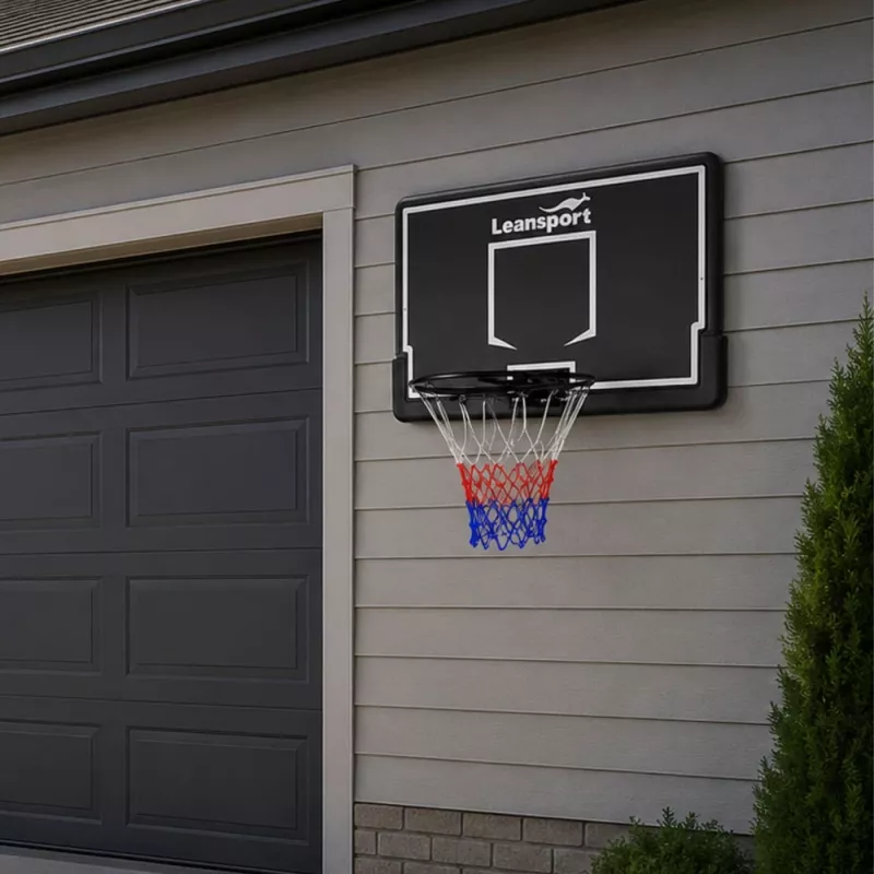 Canasta de baloncesto con tablero LEAN SPORT 30566 - tablero de policarbonato de 90 cm, montaje en pared, negro/rojo