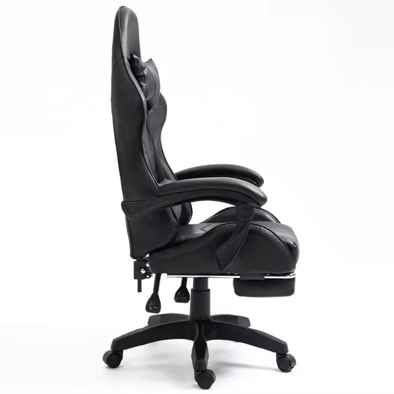 LEAN Silla de oficina y gaming giratoria con reposapiés y cojines, Negro
