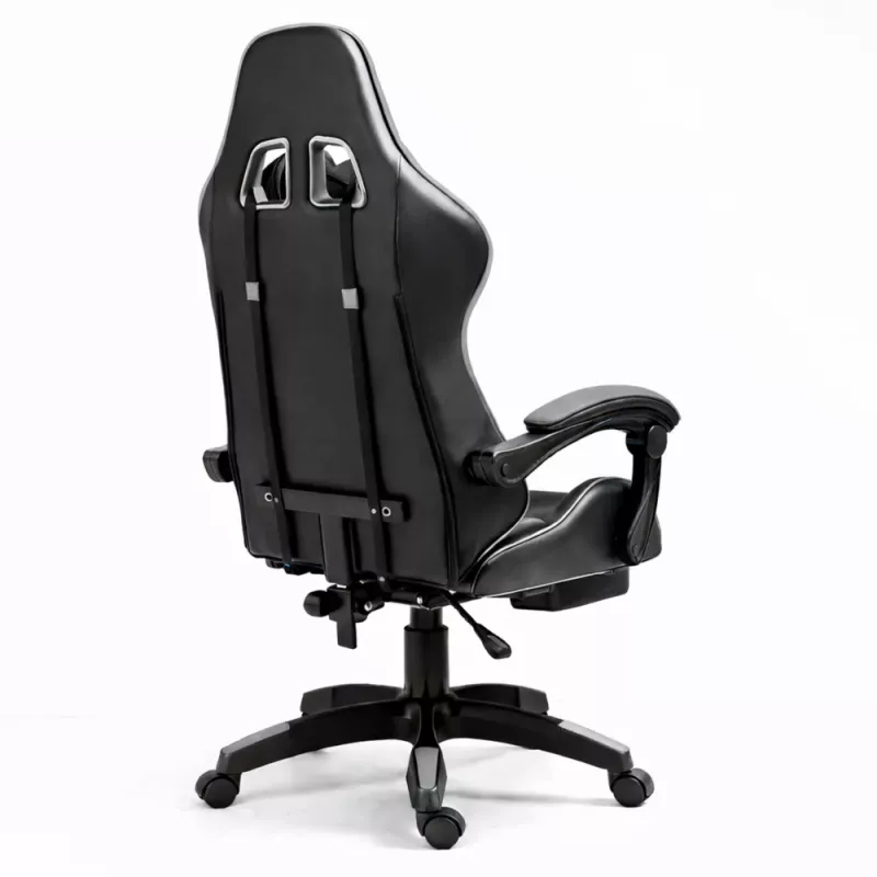LEAN Silla de oficina y gaming giratoria con reposapiés y cojines Negro y gris