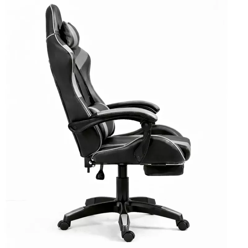 LEAN Silla de oficina y gaming giratoria con reposapiés y cojines Negro y gris