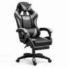 LEAN Silla de oficina y gaming giratoria con reposapiés y cojines Negro y gris