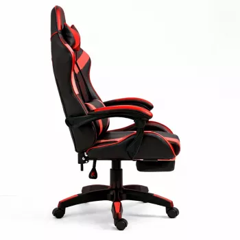 LEAN Silla de oficina y gaming giratoria con reposapiés y cojines, Negro y rojo