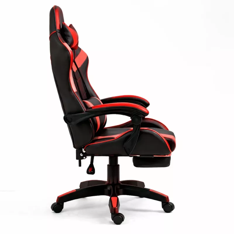 LEAN Silla de oficina y gaming giratoria con reposapiés y cojines, Negro y rojo