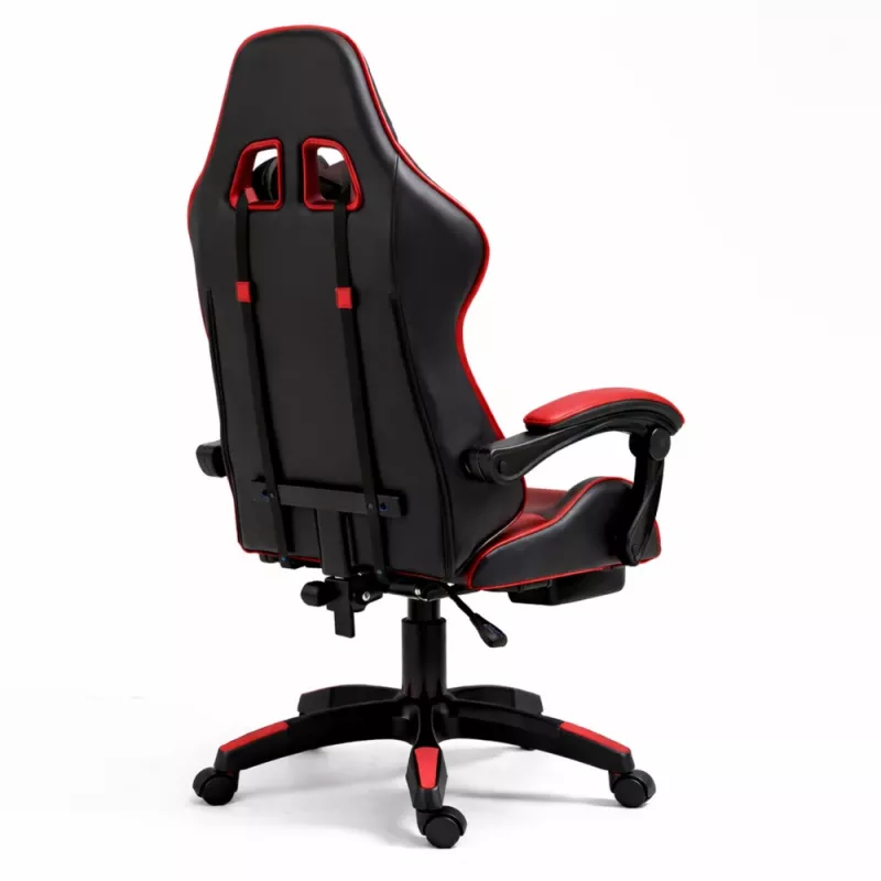 LEAN Silla de oficina y gaming giratoria con reposapiés y cojines, Negro y rojo