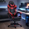 LEAN Silla de oficina y gaming giratoria con reposapiés y cojines, Negro y rojo