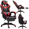 LEAN Silla de oficina y gaming giratoria con reposapiés y cojines, Negro y rojo