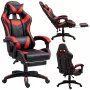 LEAN Silla de oficina y gaming giratoria con reposapiés y cojines, Negro y rojo