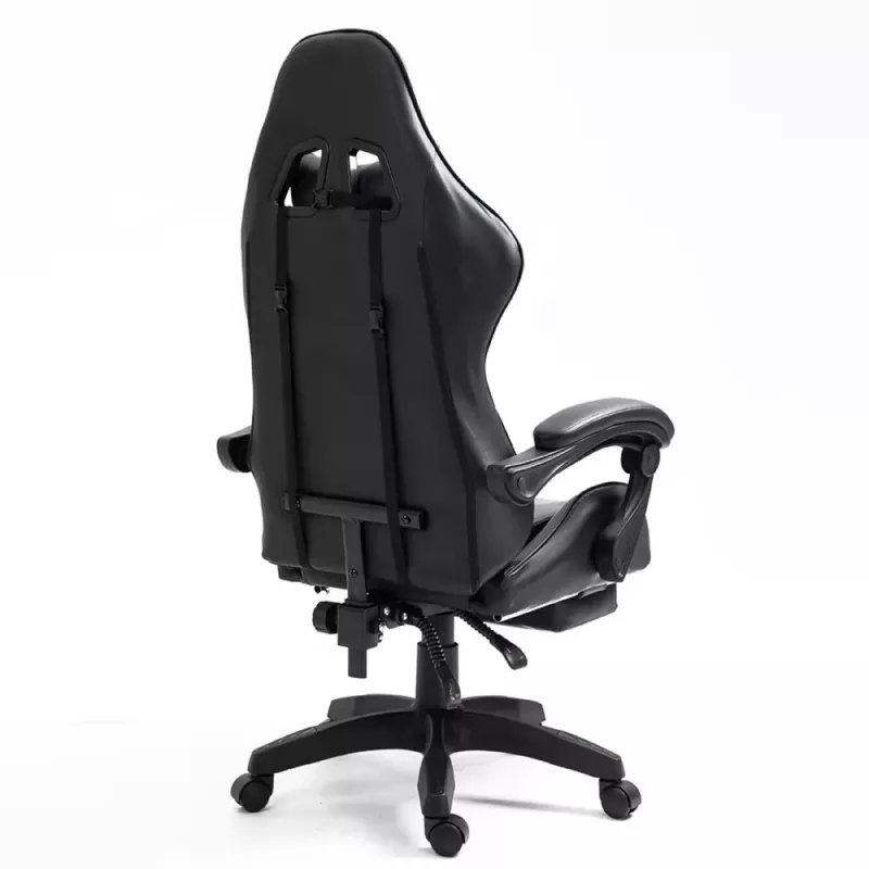 LEAN Silla de oficina y gaming giratoria con reposapiés y cojines, Negro y blanco