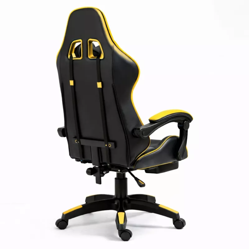 LEAN Silla de oficina y gaming giratoria con reposapiés y cojines, Negro y amarillo
