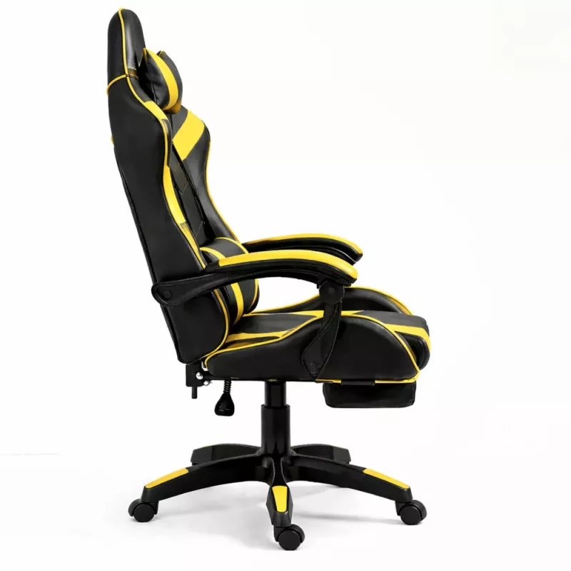 LEAN Silla de oficina y gaming giratoria con reposapiés y cojines, Negro y amarillo