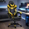 LEAN Silla de oficina y gaming giratoria con reposapiés y cojines, Negro y amarillo