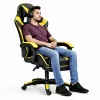 LEAN Silla de oficina y gaming giratoria con reposapiés y cojines, Negro y amarillo