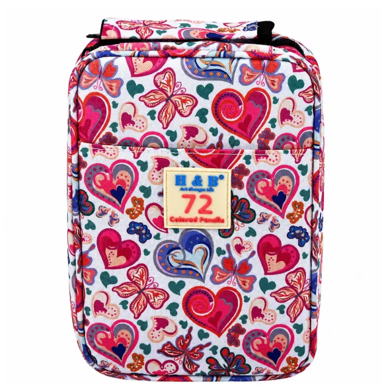 LEAN Estuche con tres compartimentos, libro para colorear con flores, sacapuntas, goma de borrar, lápices de colores - 72 piezas