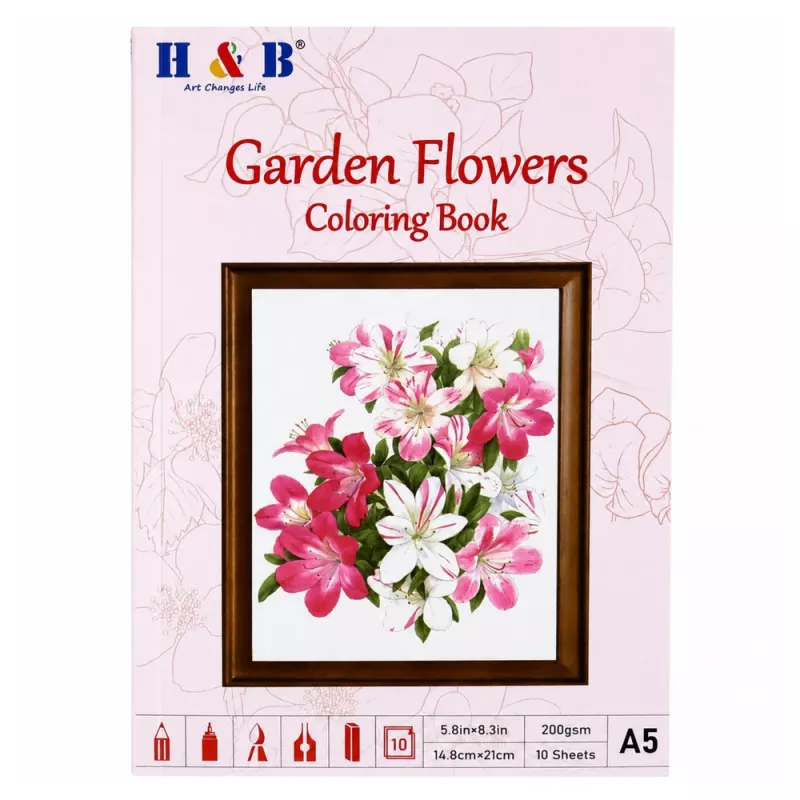 LEAN Estuche con tres compartimentos, libro para colorear con flores, sacapuntas, goma de borrar, lápices de colores - 72 piezas