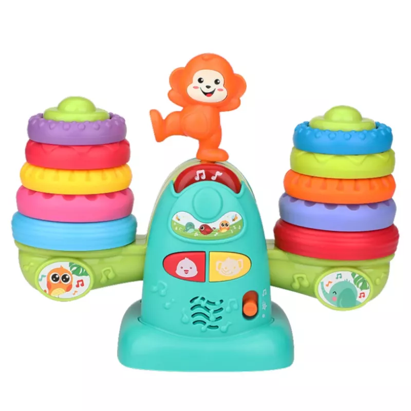 LEAN TOYS 23009 Balanza de aprendizaje interactiva mono para niños pequeños - 20 bloques, sonidos y melodías