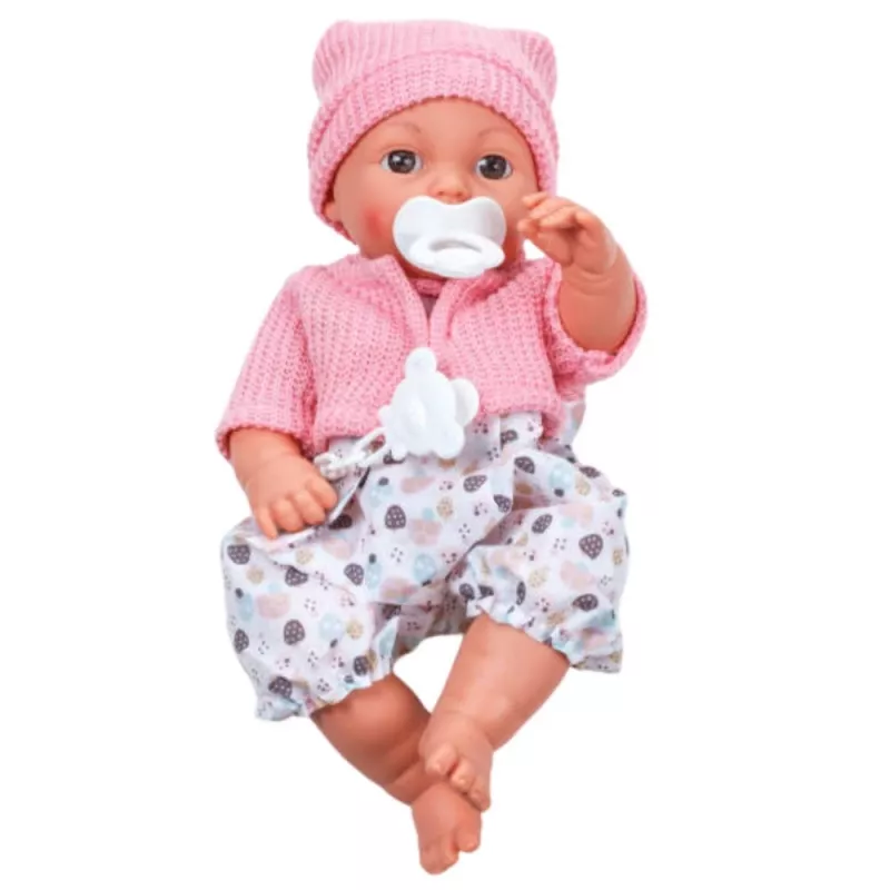 LEAN TOYS 24440 muñeca bebé con gorro, jersey y chupete, efectos de sonido (35 cm)