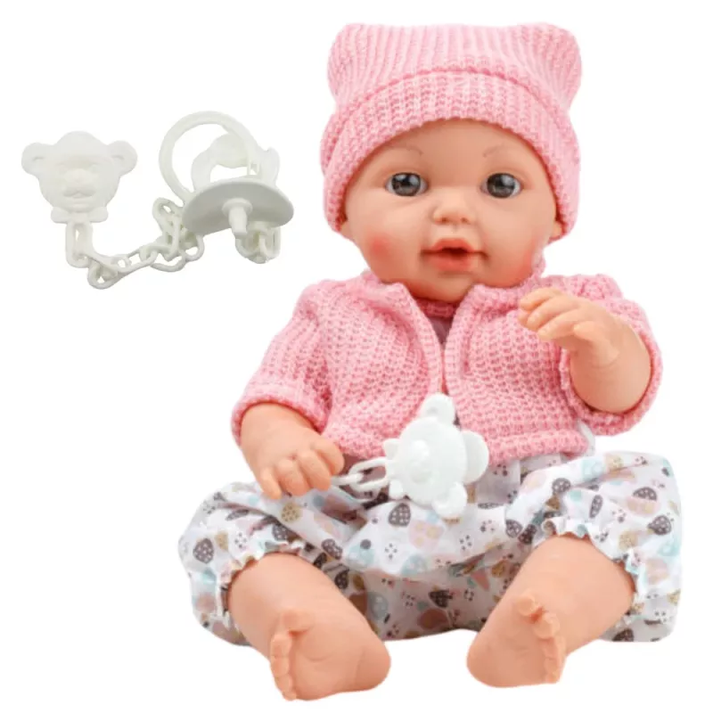 LEAN TOYS 24440 muñeca bebé con gorro, jersey y chupete, efectos de sonido (35 cm)