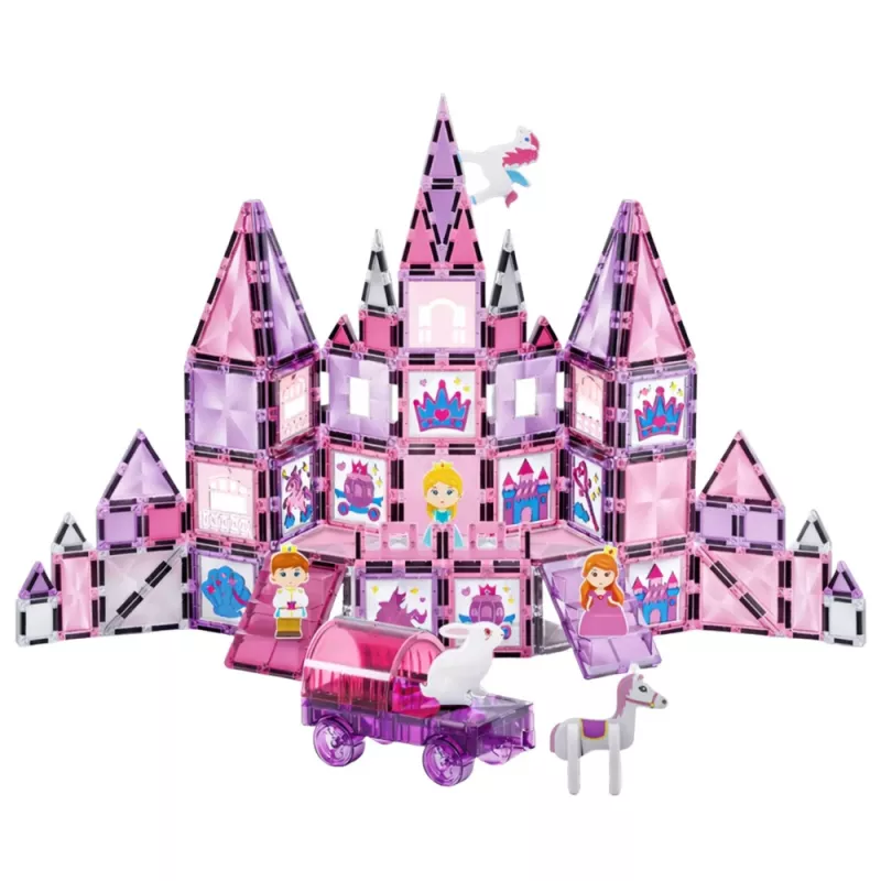 LEAN TOYS 25282 Set de bloques magnéticos con ventanas de colores y rotuladores rosas, 126 piezas, juguete creativo de arte