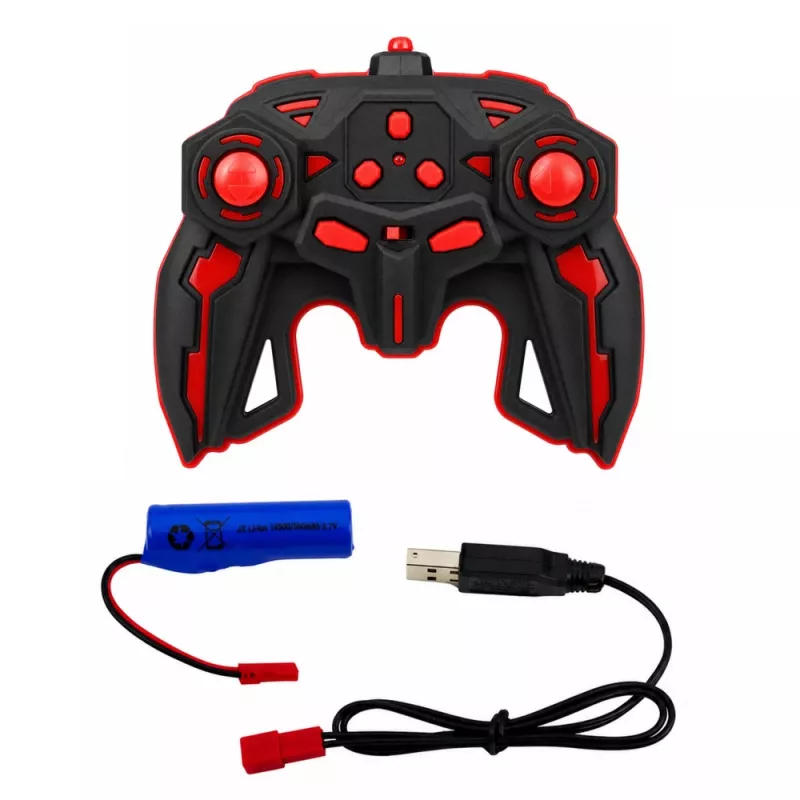 LEAN TOYS 29711 Coche acrobático RC 1:10 4WD con rotación 360°, luces LED y efecto de humo (Negro/Rojo)