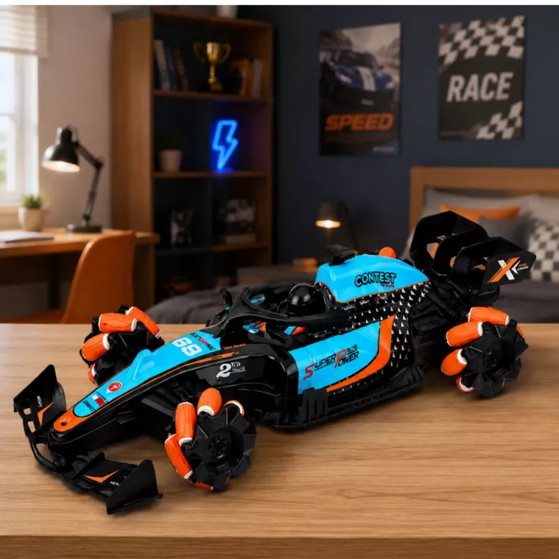 LEAN TOYS 29711 Coche acrobático RC 1:10 4WD con rotación 360°, luces LED y efecto de humo (Negro/Rojo)