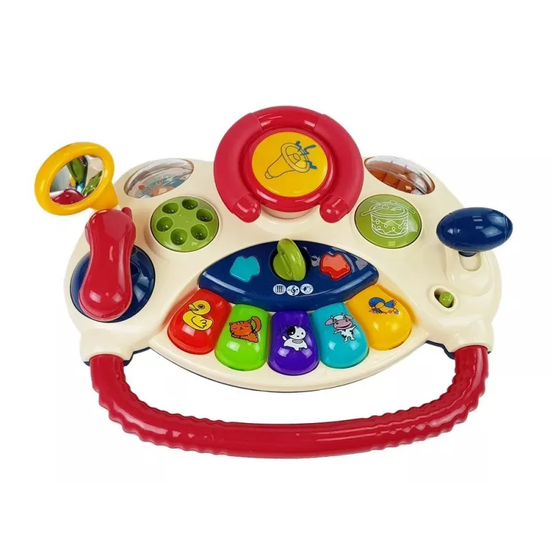 LEAN TOYS Cochecito bebé interactivo 3 en 1 con volante, sonido, melodías y motivos de animales