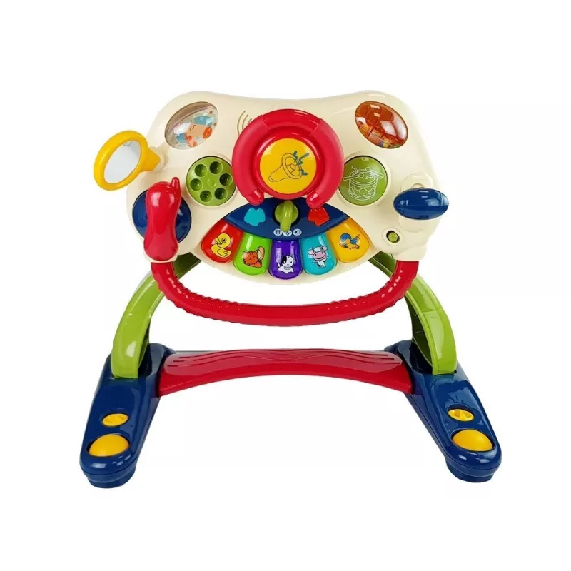 LEAN TOYS Cochecito bebé interactivo 3 en 1 con volante, sonido, melodías y motivos de animales