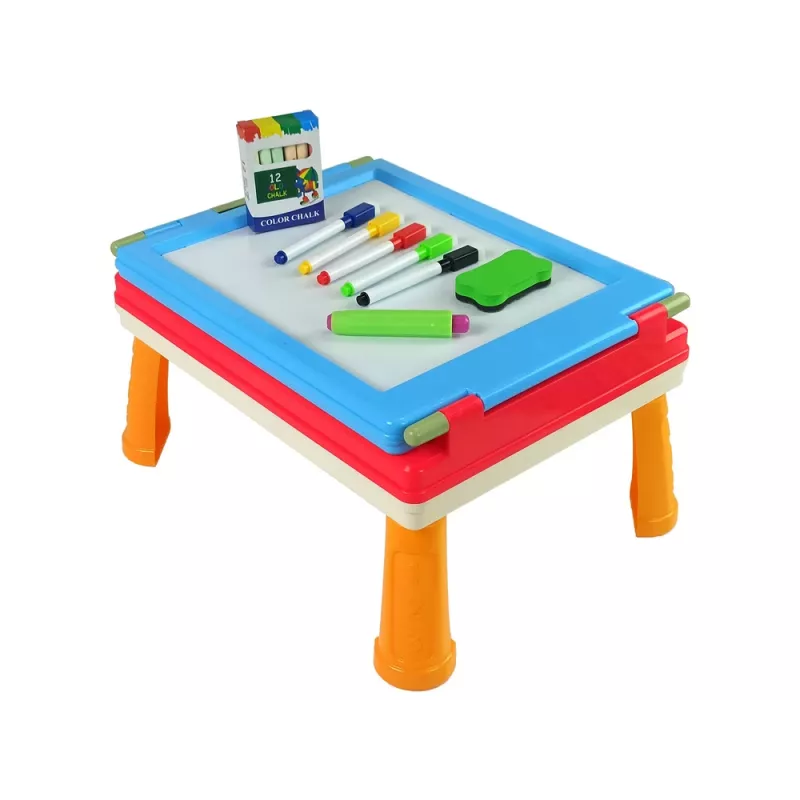 LEAN TOYS Pizarra magnética y de tiza 3 en 1, mesa azul para juegos