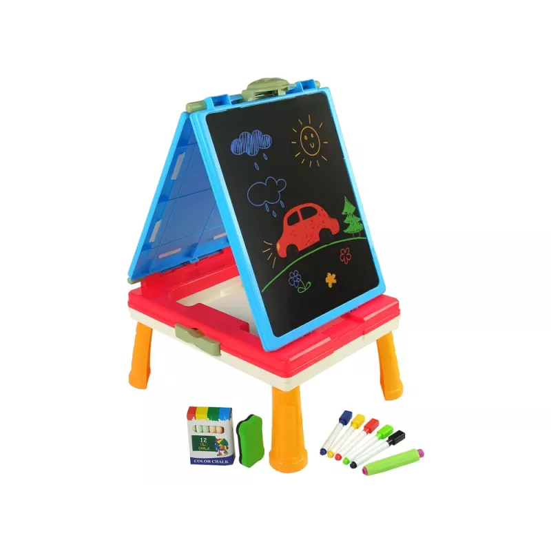 LEAN TOYS Pizarra magnética y de tiza 3 en 1, mesa azul para juegos