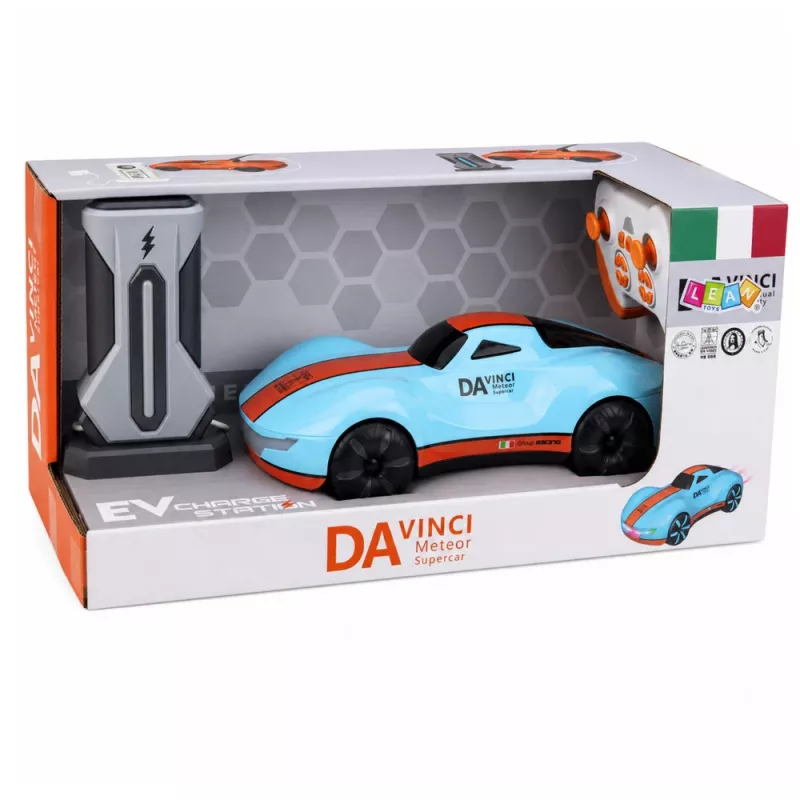 LEAN TOYS 30335 Coche teledirigido moderno con estación de luz RC Azul 1:16