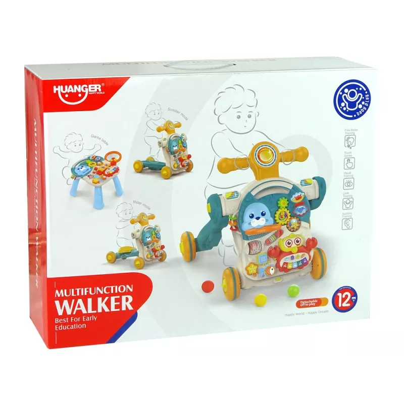 LEAN TOYS 4 en 1 cochecito-mesa de actividades-andador-triciclo para bebés azul
