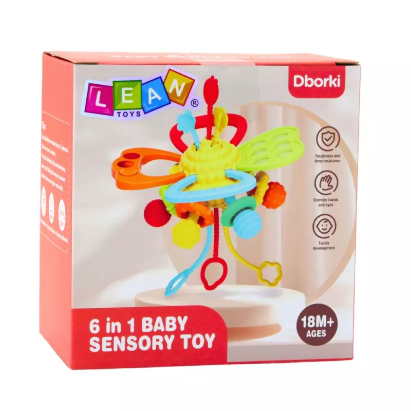 LEAN TOYS Juguete sensorial 6 en 1 mordedor cuerdas para tirar Pop-It multicolor