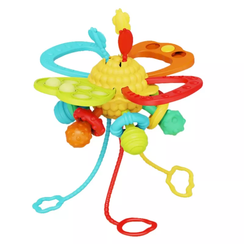 LEAN TOYS Juguete sensorial 6 en 1 mordedor cuerdas para tirar Pop-It multicolor