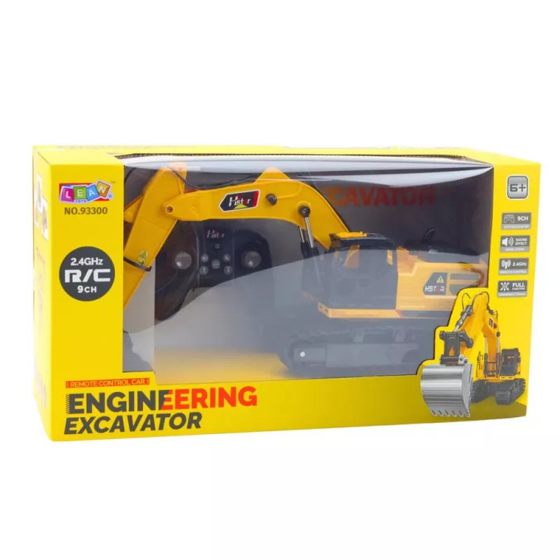 LEAN TOYS Excavadora RC oruga de 9 canales y 2,4 GHz con sonidos y luces LED, escala 1:14