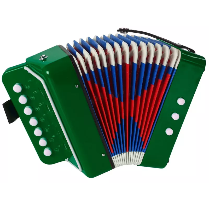 LEAN TOYS Acordeón para jóvenes músicos verde – Acordeón acústico de juguete de 12 teclas con correa de hombro ajustable, a partir de 3 años