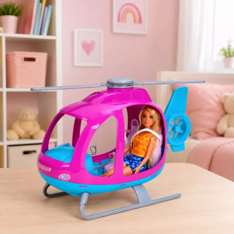 Set de muñeca Anlily de LEAN TOYS con gran helicóptero, rotores móviles y muñeca de moda – lila