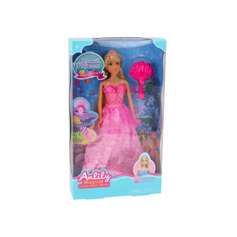 LEAN TOYS Muñeca princesa sirena Anlily con vestido rosa y cepillo