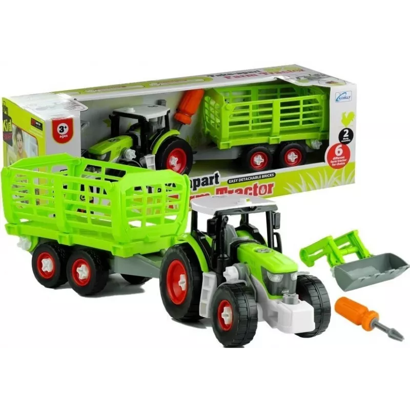 LEAN TOYS Tractor de montaje con remolque abierto 43 cm