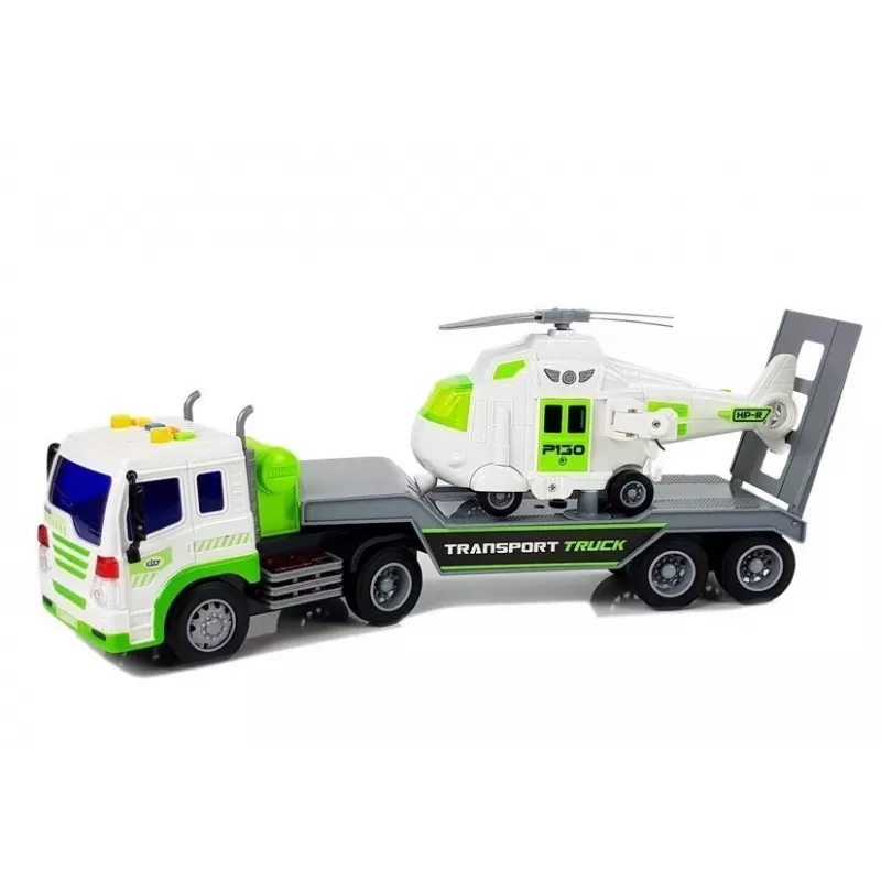 LEAN TOYS Camión portacoches a pilas 1:16 con helicóptero