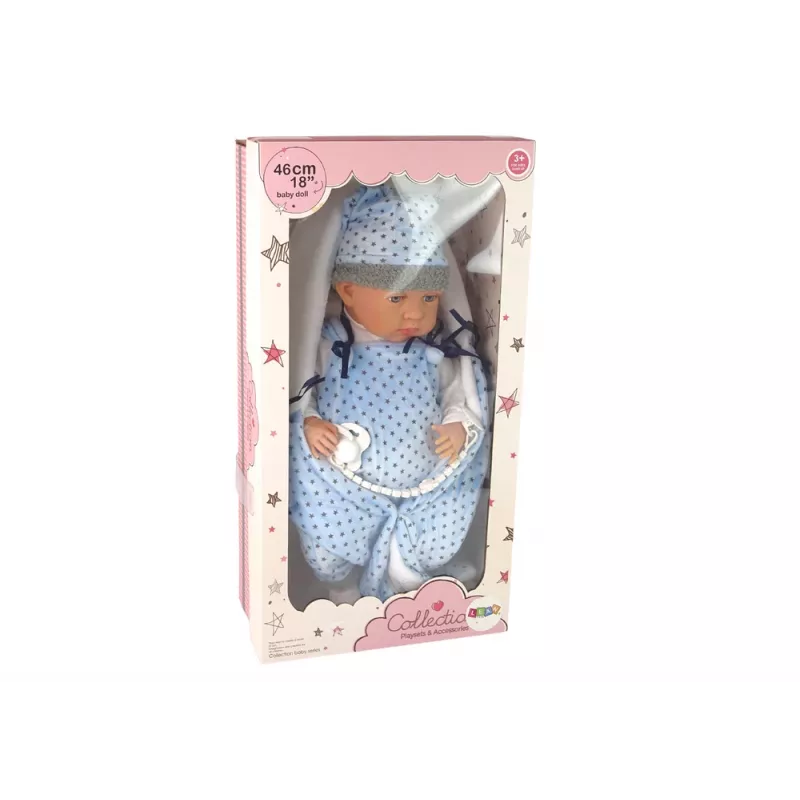LEAN TOYS Muñeca bebé 46 cm chupete azul manta de estrellas