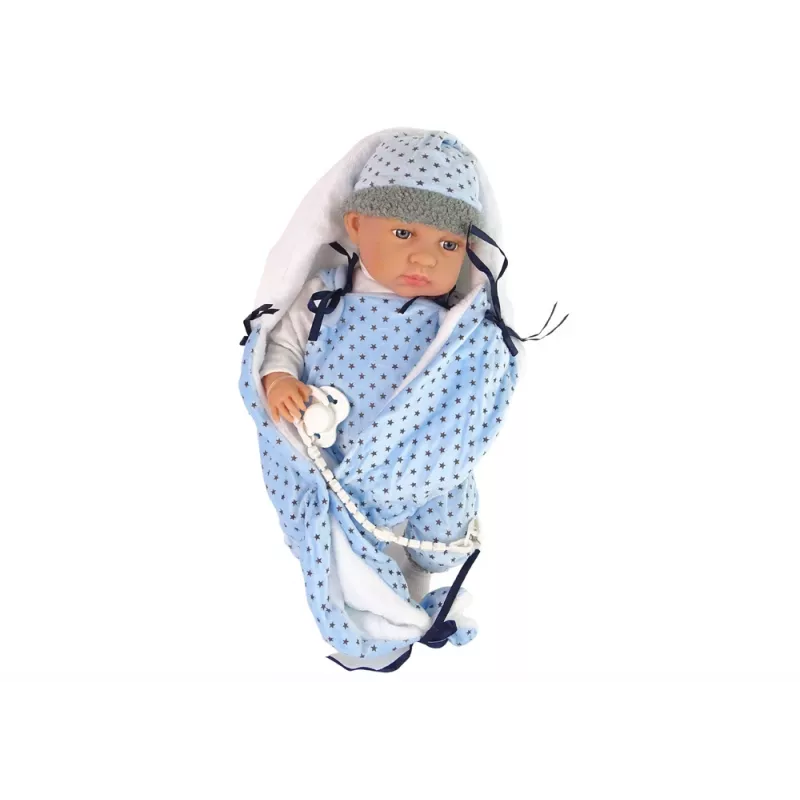 LEAN TOYS Muñeca bebé 46 cm chupete azul manta de estrellas