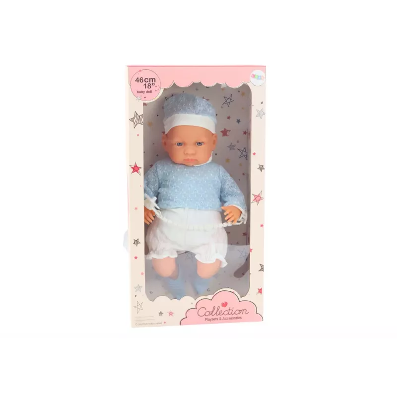 LEAN TOYS Muñeca bebé 46 cm azul chupete gorro calcetines