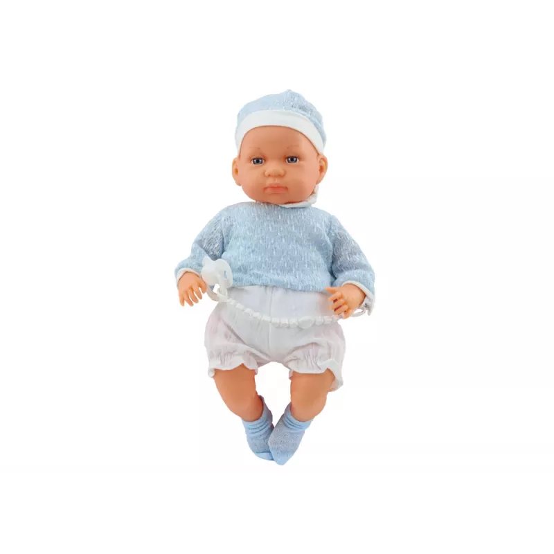 LEAN TOYS Muñeca bebé 46 cm azul chupete gorro calcetines