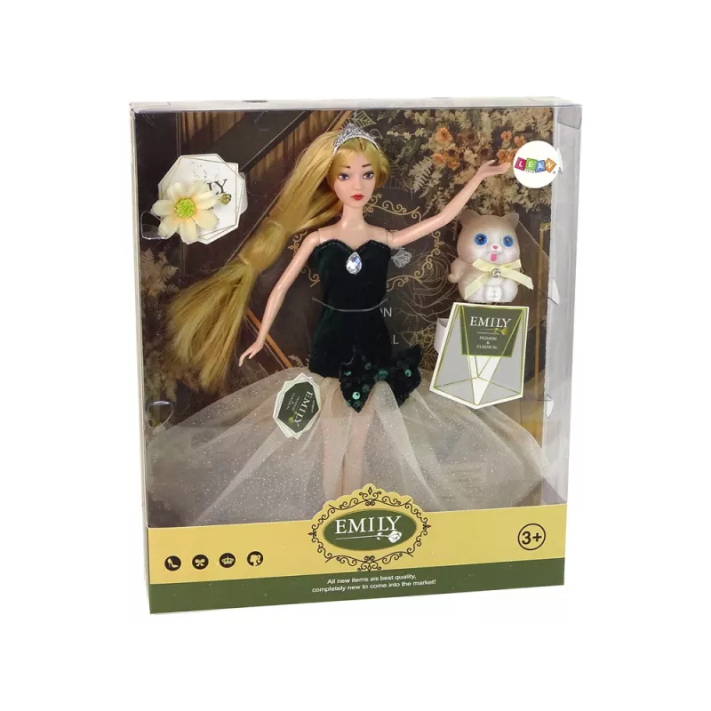 LEAN TOYS Muñeca bebé Emily con gatito de flores y pelo largo