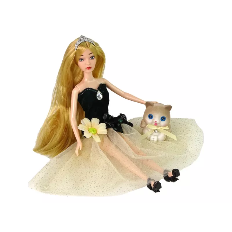 LEAN TOYS Muñeca bebé Emily con gatito de flores y pelo largo