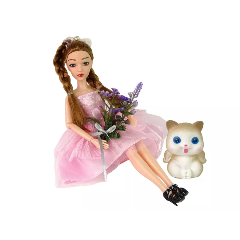 LEAN TOYS Muñeca bebé Emily con coletas, gato y flores