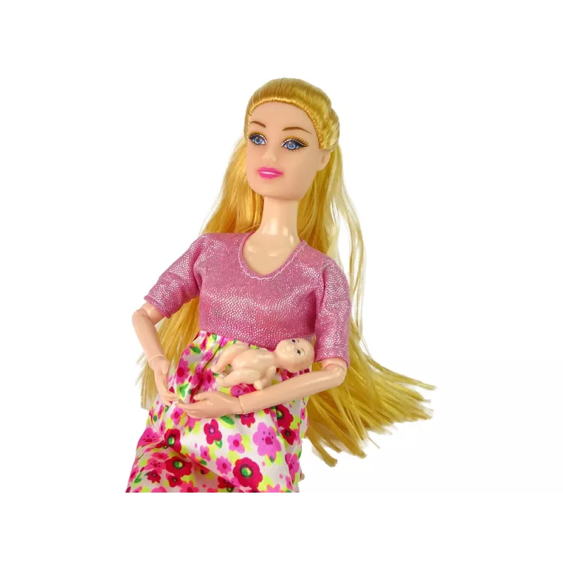 LEAN TOYS Muñeca Bebé Embarazada Vestido Rosa Flores